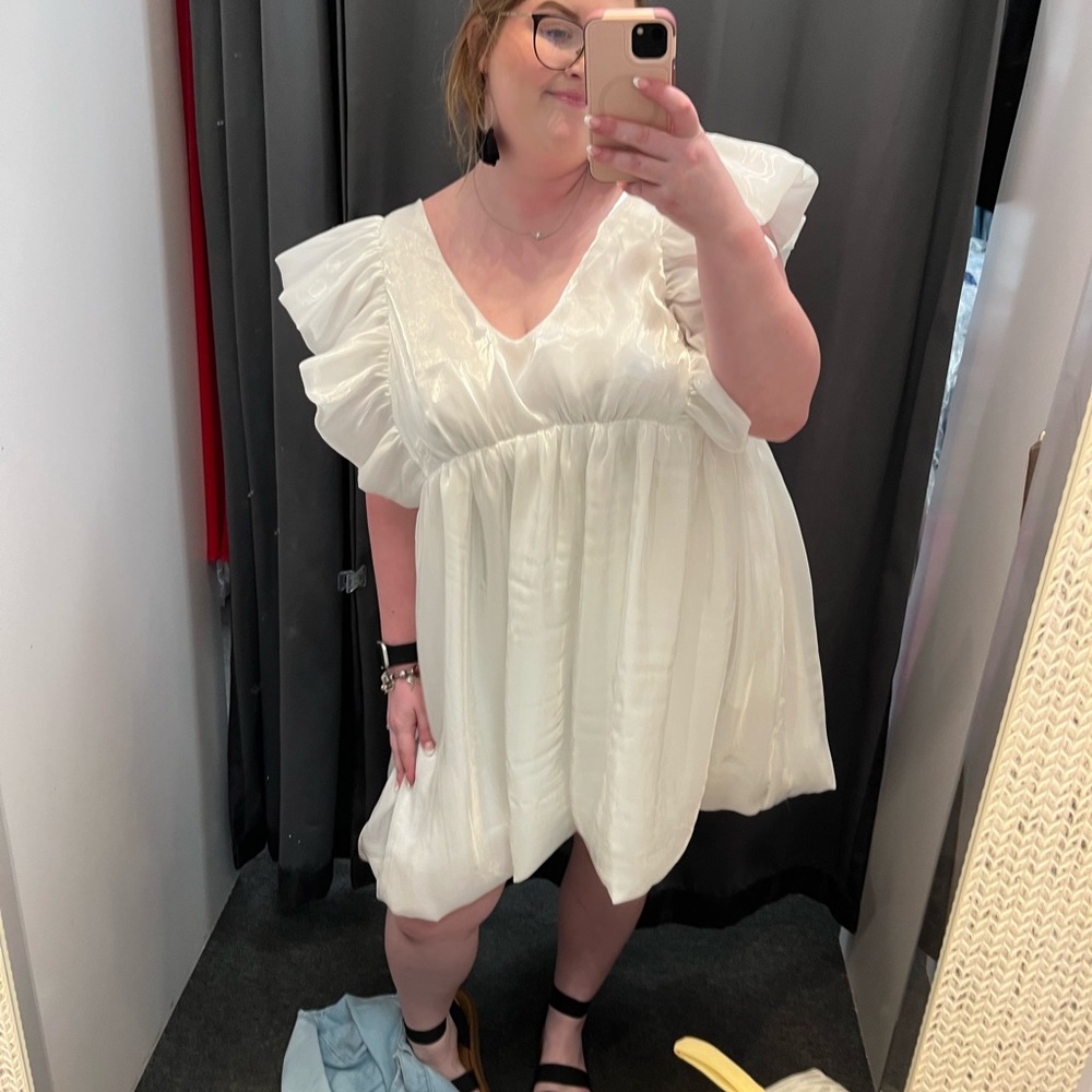 ARULA White Ruffle Sleeve Mini Dress